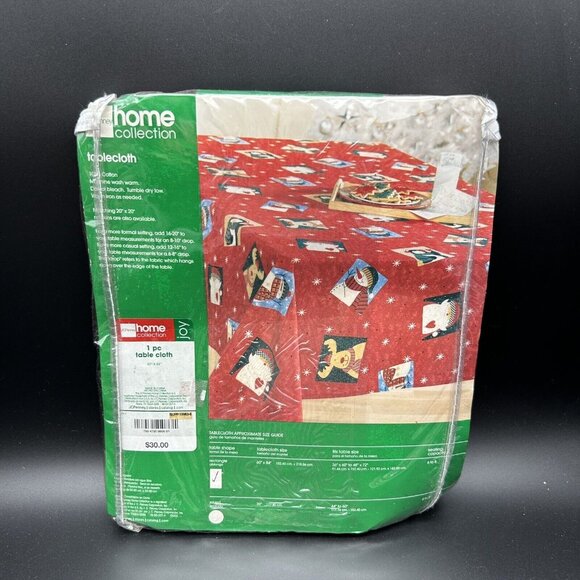 NEW Vintage JC Penney Christmas Table Cloth Red Snowman Santa Reindeer 60" x 84" - Picture 3 of 6